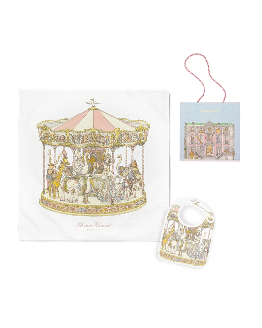 Carré & Satin Bib Set - Carousel Pink