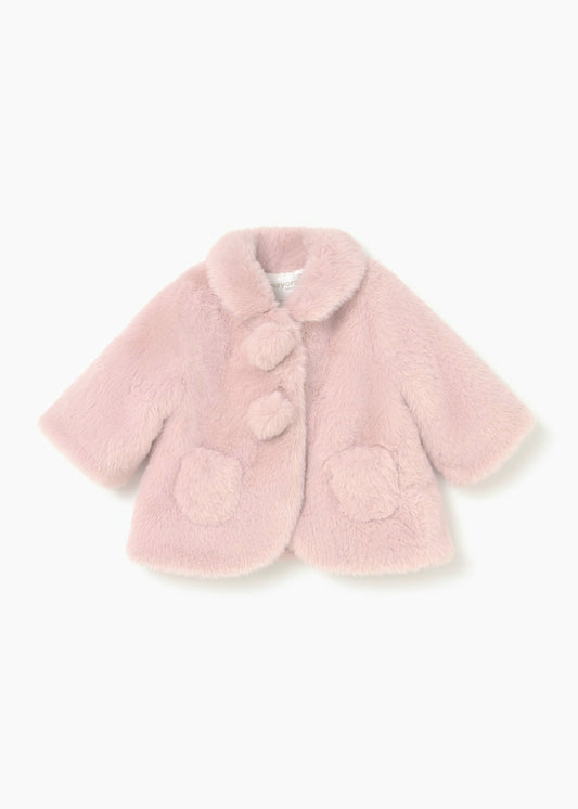Mayoral - Newborn Girl Faux Fur Coat - Blush