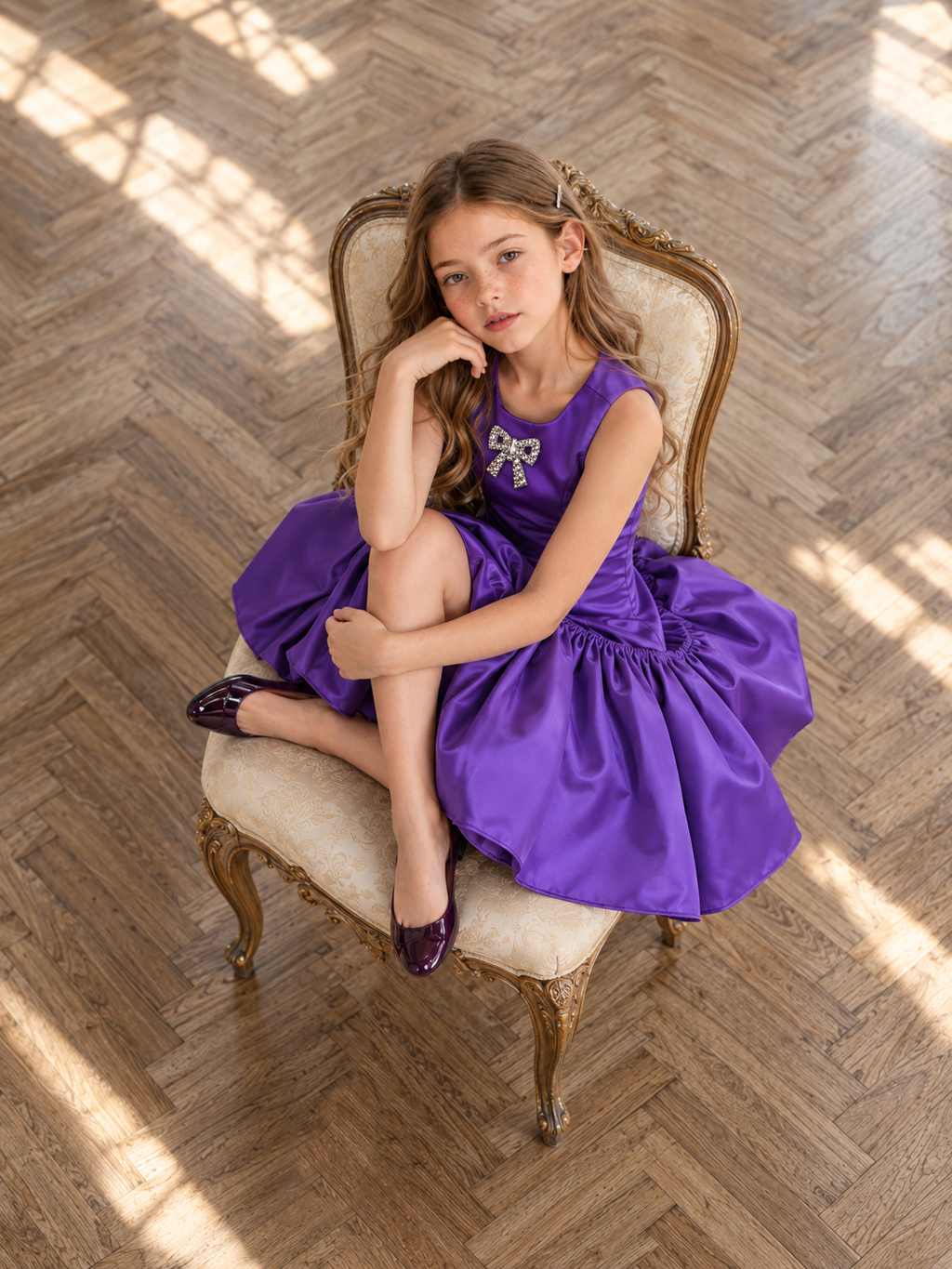 Satin Drop-Waist Violet Dress